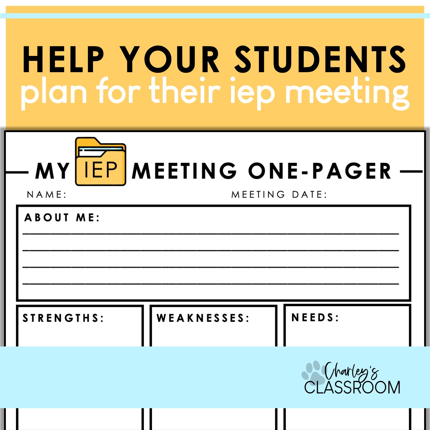 My IEP Meeting One-Pager | Student IEP Planning Sheet