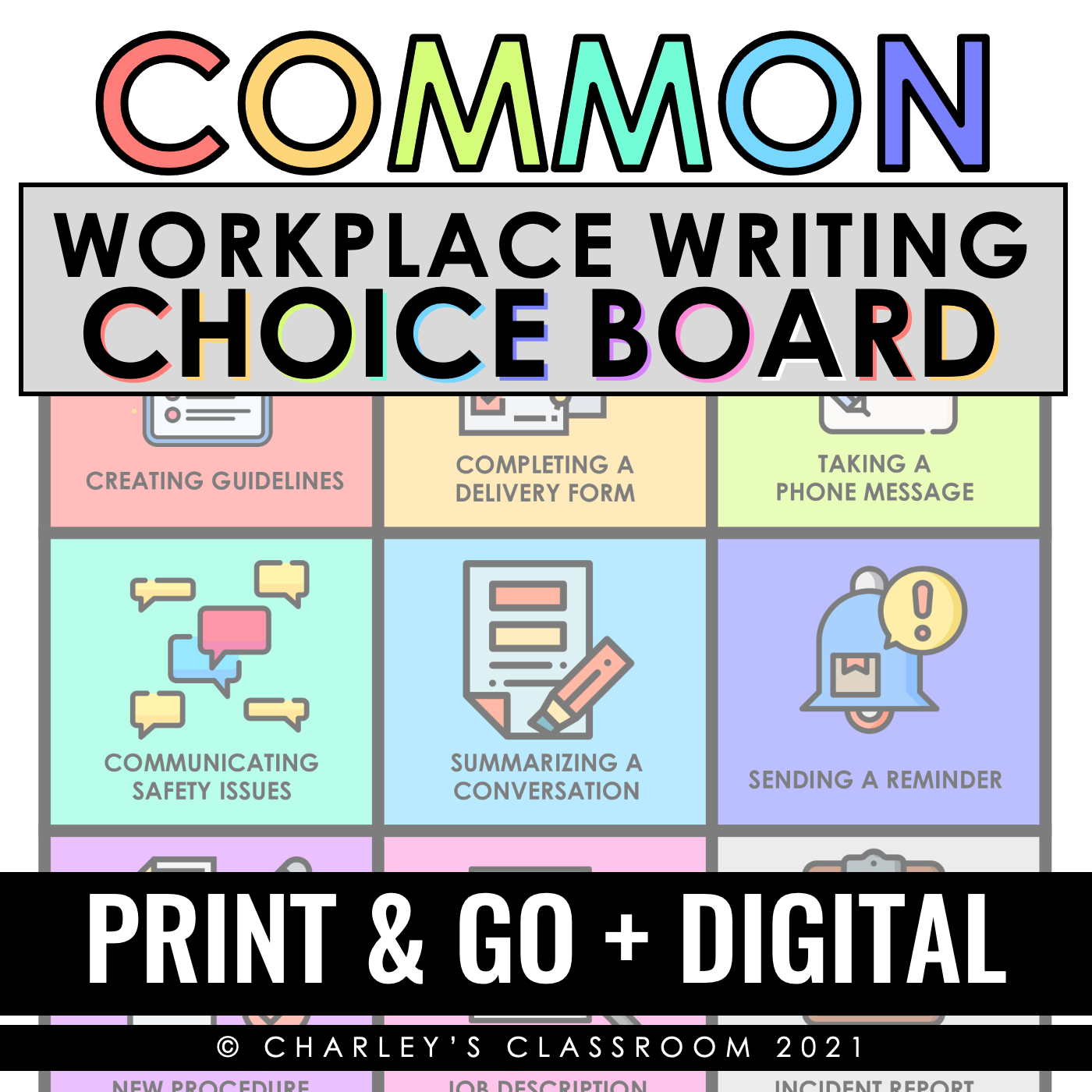 Common Workplace Writing Choice Board