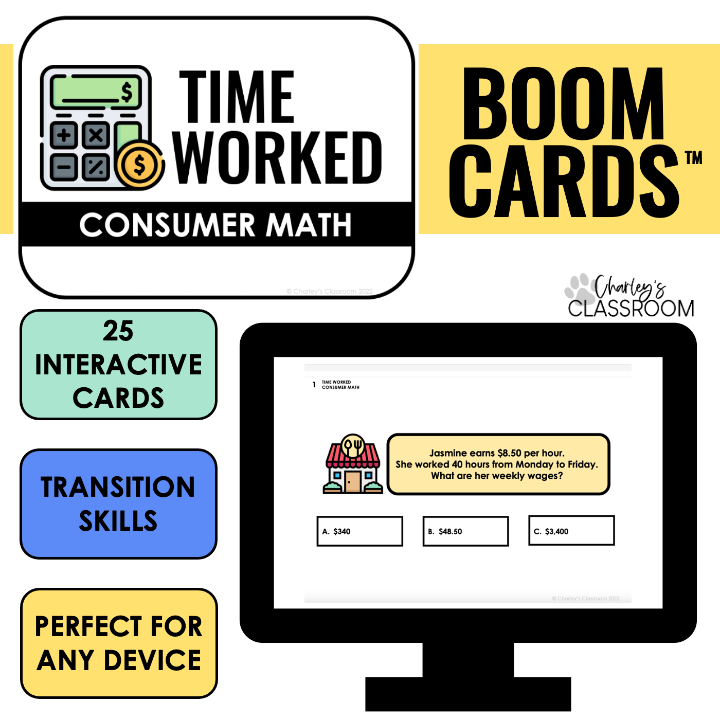Time Worked Consumer Math | BOOM Cards™