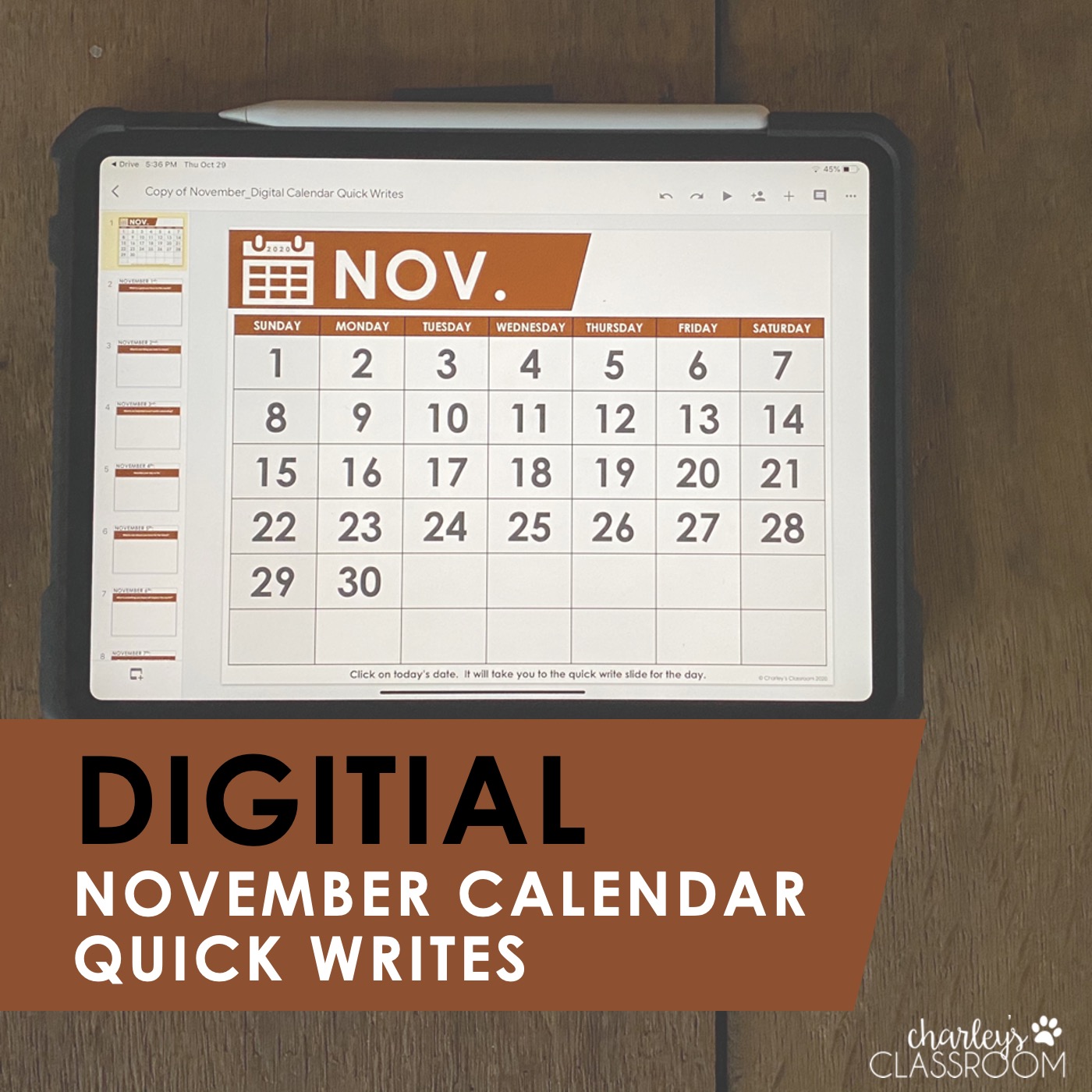 Digital Calendar Quick Write (November) | For Distance Learning