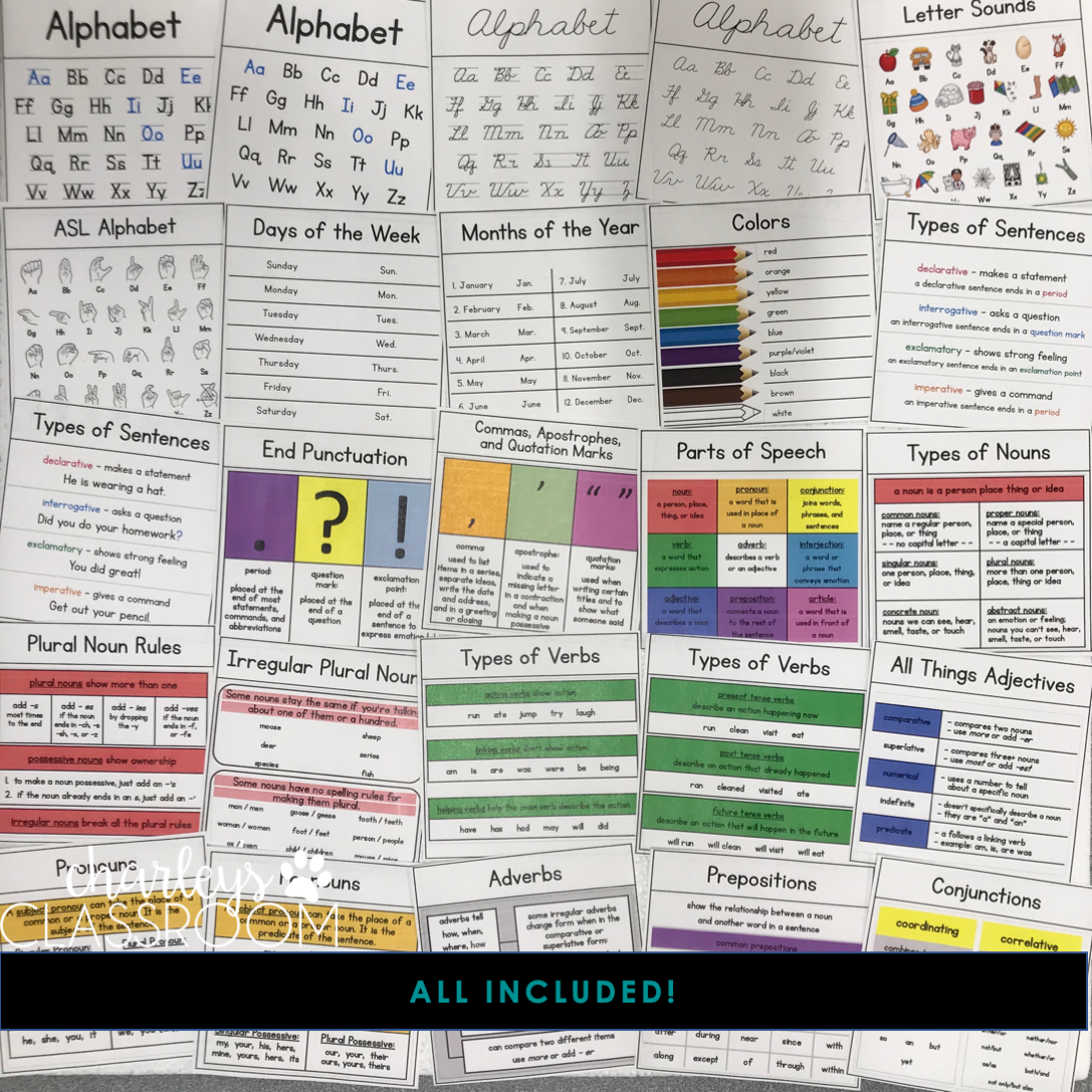 ELA Mini Charts | Set 1 (Mini Anchor Charts) - Charley's Classroom